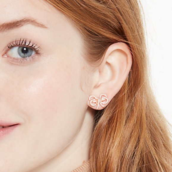 kate spade Rose Gold Pave Bow Earrings NWT! - Picture 3 of 4